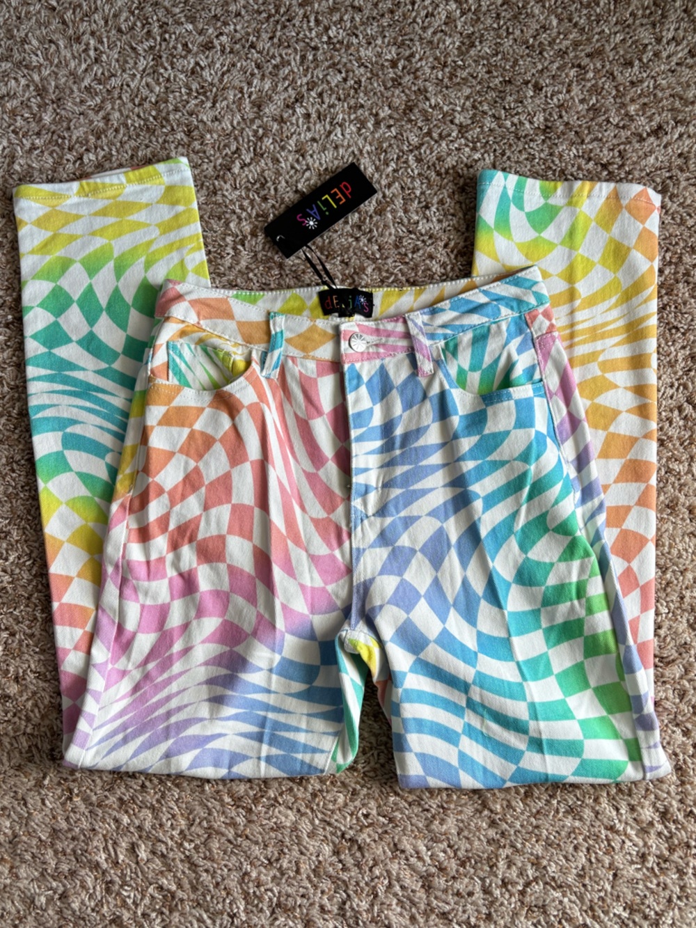Delia’s Colorful Psychedelic Wave Cropped Pants